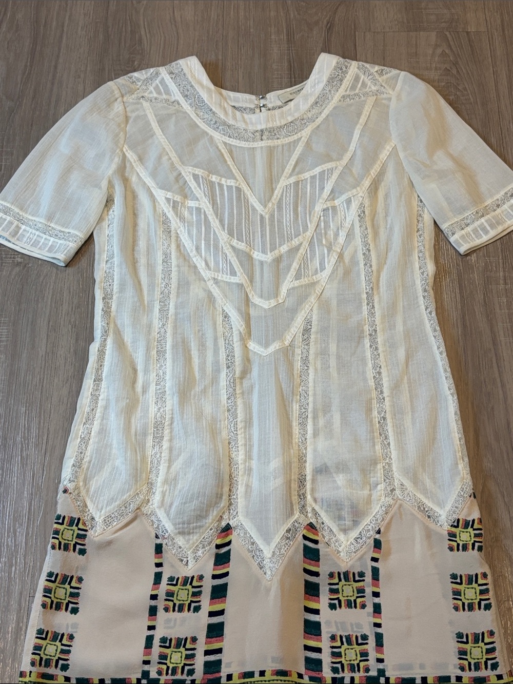 BCBGMAXAZRIA Runway Embroidered Lace & Geometric Border Dress - Picture 5 of 16